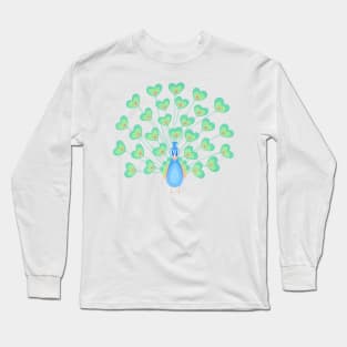 Peacock heart gouache painting teal background Long Sleeve T-Shirt